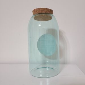 Aqua Blue Pantry Storage Cylinder Glass Canister Jar with Cork Lid